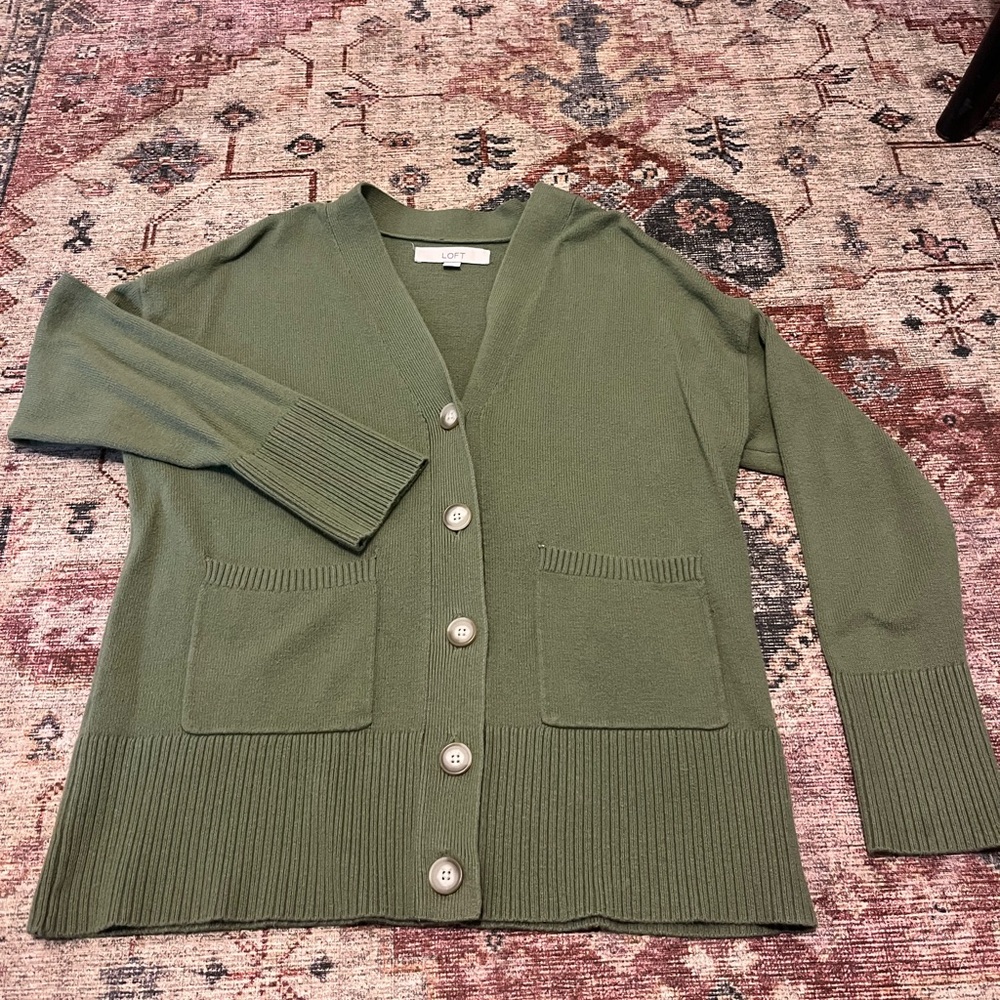 Women's Loft Green Cardigan Sweater